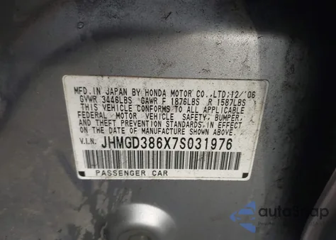 2007 Honda Fit Sport из США, поврежденный, VIN JHMGD386X7S031976